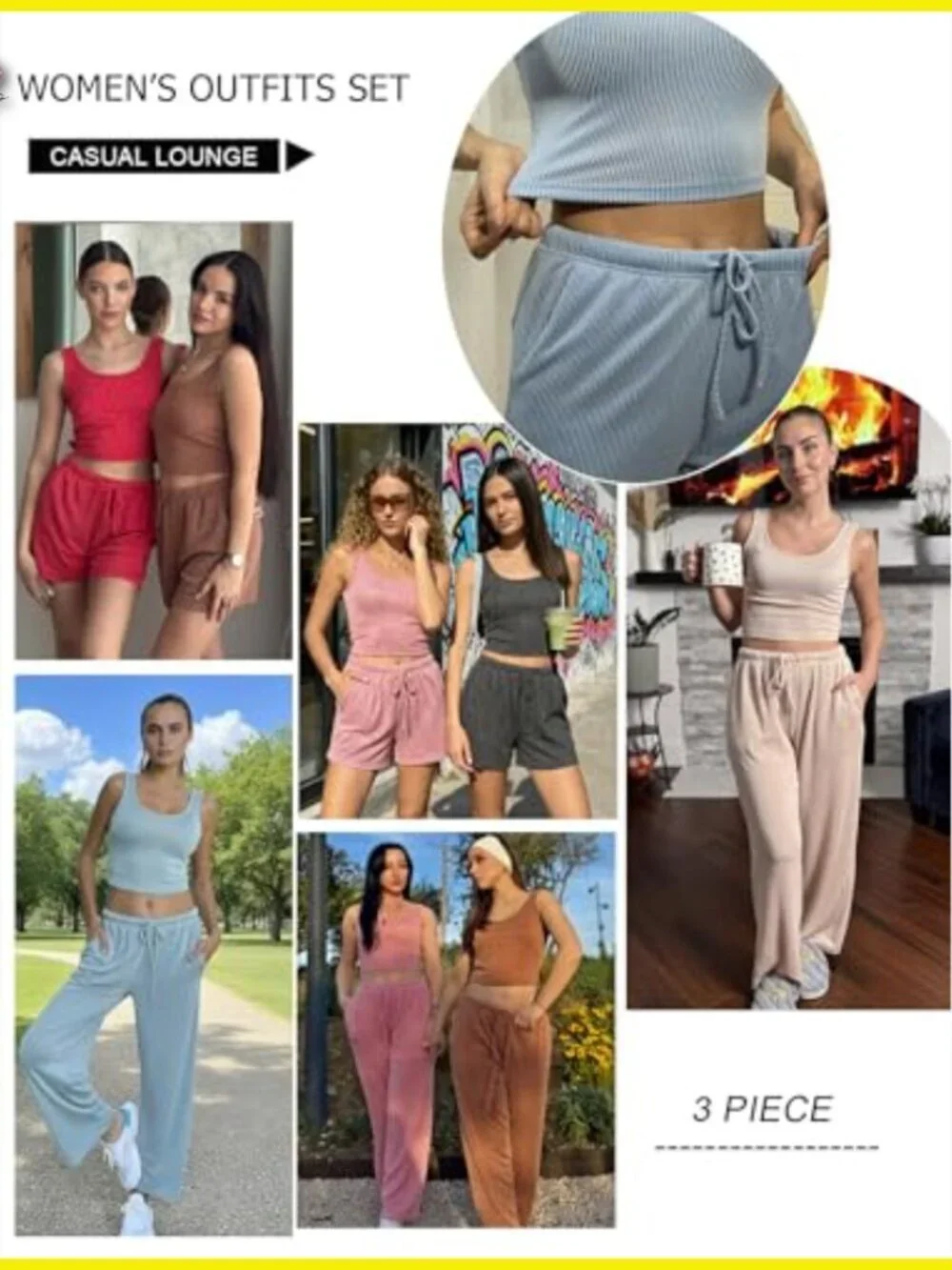 Soft Twisted Rib Knit Lounge Set Crop Top Shorts Pants Comfy Chic